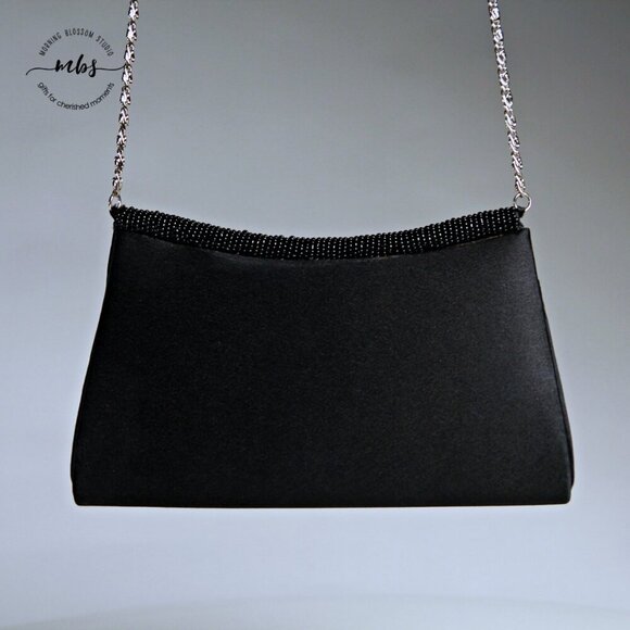Vintage Beaded Silver Chain Strap Magnetic Closure Mini Shoulder Bag Clutch - Picture 3 of 12